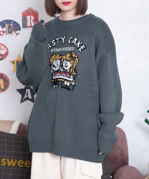 PairPair(ペアペア)の「キャラクタージャガードニット(ユニセックス)(ニット/セーター・レディース・モカ/グレイッシュブルー・FREE)」の13枚目の写真