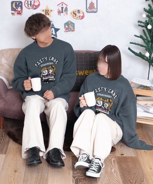 PairPair(ペアペア)の「キャラクタージャガードニット(ユニセックス)(ニット/セーター・レディース・モカ/グレイッシュブルー・FREE)」の14枚目の写真