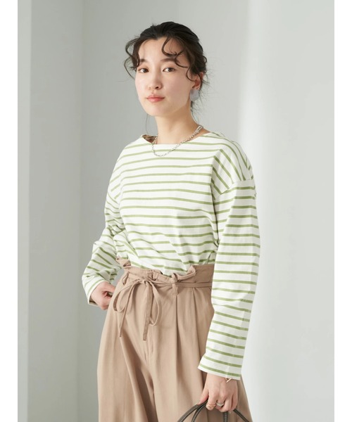 earth music&ecology（アースミュージックアンドエコロジー）の「ボートネックボーダープルオーバー*（Tシャツ/カットソー・レディース・ブラック/ライム/モカ・S/M）」の11枚目の写真