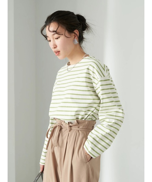 earth music&ecology（アースミュージックアンドエコロジー）の「ボートネックボーダープルオーバー*（Tシャツ/カットソー・レディース・ブラック/ライム/モカ・S/M）」の12枚目の写真