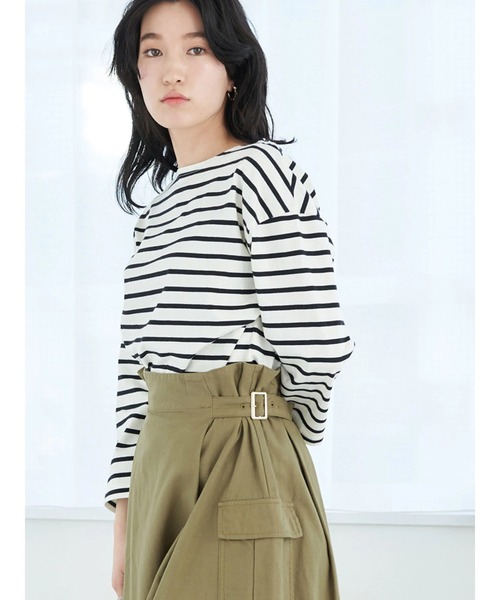 earth music&ecology（アースミュージックアンドエコロジー）の「ボートネックボーダープルオーバー*（Tシャツ/カットソー・レディース・ブラック/ライム/モカ・S/M）」の6枚目の写真