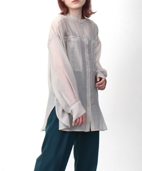 STYLEBLOCK（スタイルブロック）の「シアーポプリンポケット付きブラウス（シャツ/ブラウス・レディース・ミント/ライトブルー/ライトグレー/ブラック/アイボリー・M）」の4枚目の写真