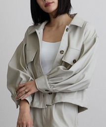 【Mayree】合成皮革　ボリュームスリーブジャケット