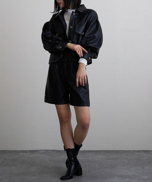 Mayree（メイリー）の「【Mayree】合成皮革　ボリュームスリーブジャケット（ブルゾン・レディース・ブラック/オリーブ/アイボリー・FREE）」の9枚目の写真