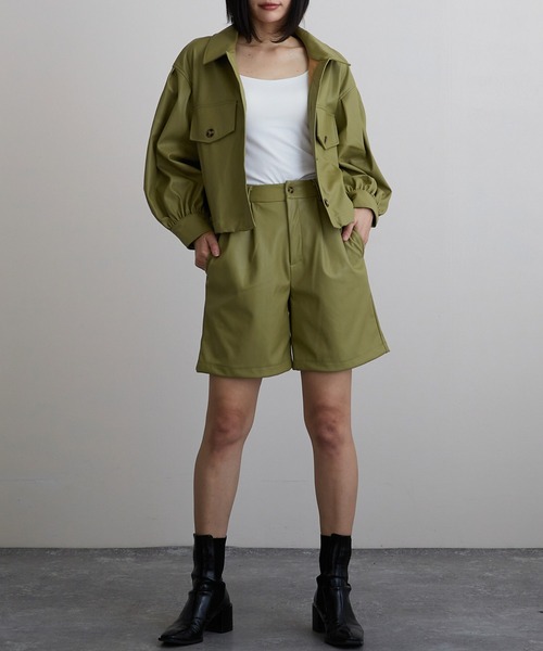 Mayree（メイリー）の「【Mayree】合成皮革　ボリュームスリーブジャケット（ブルゾン・レディース・ブラック/オリーブ/アイボリー・FREE）」の12枚目の写真