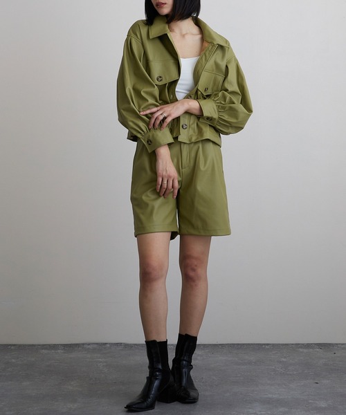 Mayree（メイリー）の「【Mayree】合成皮革　ボリュームスリーブジャケット（ブルゾン・レディース・ブラック/オリーブ/アイボリー・FREE）」の13枚目の写真