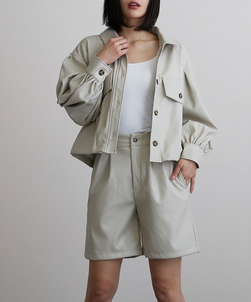 Mayree（メイリー）の「【Mayree】合成皮革　ボリュームスリーブジャケット（ブルゾン・レディース・ブラック/オリーブ/アイボリー・FREE）」の16枚目の写真