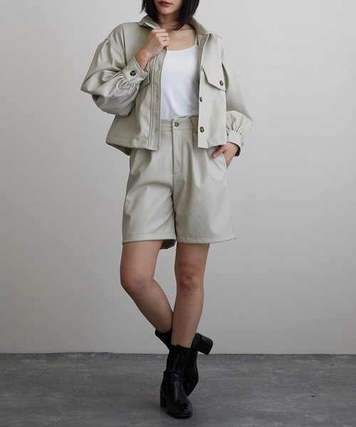 Mayree（メイリー）の「【Mayree】合成皮革　ボリュームスリーブジャケット（ブルゾン・レディース・ブラック/オリーブ/アイボリー・FREE）」の22枚目の写真