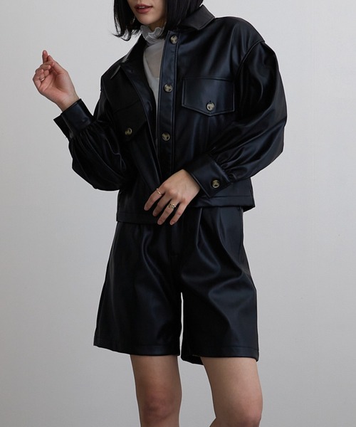 Mayree（メイリー）の「【Mayree】合成皮革　ボリュームスリーブジャケット（ブルゾン・レディース・ブラック/オリーブ/アイボリー・FREE）」の4枚目の写真