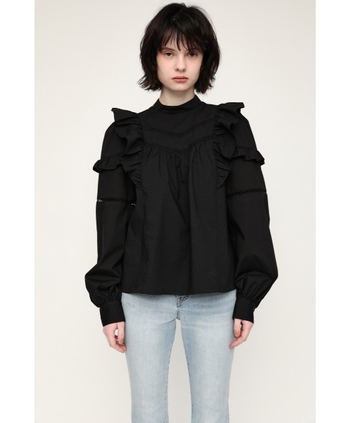 SLY（スライ）の「STAND COLLAR FRILL BLOUSE スタンドカラ― フリル ブラウス（シャツ/ブラウス・レディース・オフホワイト/ブラック・FREE）」の13枚目の写真