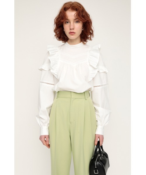 SLY（スライ）の「STAND COLLAR FRILL BLOUSE スタンドカラ― フリル ブラウス（シャツ/ブラウス・レディース・オフホワイト/ブラック・FREE）」の3枚目の写真