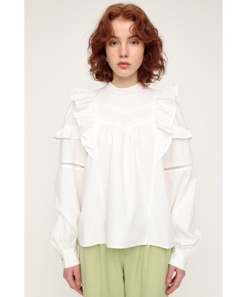 SLY（スライ）の「STAND COLLAR FRILL BLOUSE スタンドカラ― フリル ブラウス（シャツ/ブラウス・レディース・オフホワイト/ブラック・FREE）」の5枚目の写真