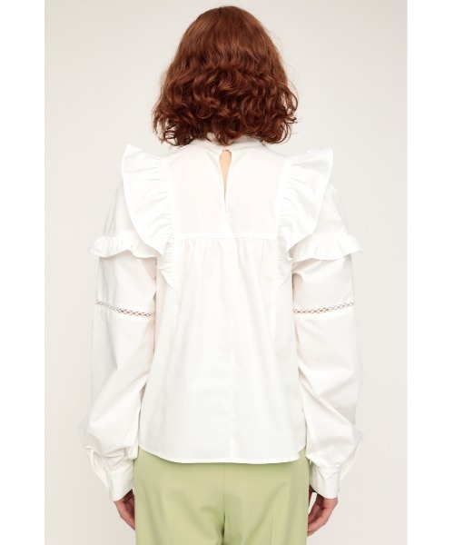 SLY（スライ）の「STAND COLLAR FRILL BLOUSE スタンドカラ― フリル ブラウス（シャツ/ブラウス・レディース・オフホワイト/ブラック・FREE）」の7枚目の写真