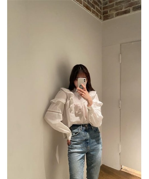 SLY（スライ）の「STAND COLLAR FRILL BLOUSE スタンドカラ― フリル ブラウス（シャツ/ブラウス・レディース・オフホワイト/ブラック・FREE）」の21枚目の写真