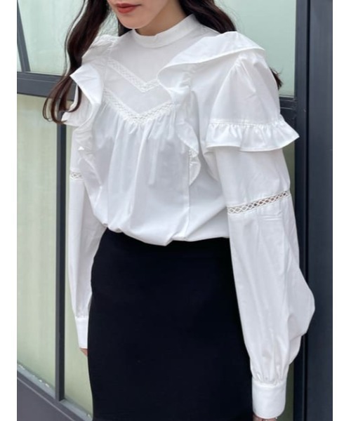 SLY（スライ）の「STAND COLLAR FRILL BLOUSE スタンドカラ― フリル ブラウス（シャツ/ブラウス・レディース・オフホワイト/ブラック・FREE）」の22枚目の写真