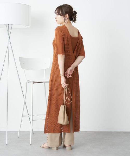 earth music&ecology（アースミュージックアンドエコロジー）の「2wayパッチワークロングニット（ワンピース・レディース・ブラック/オレンジ/サックスブルー・FREE）」の3枚目の写真