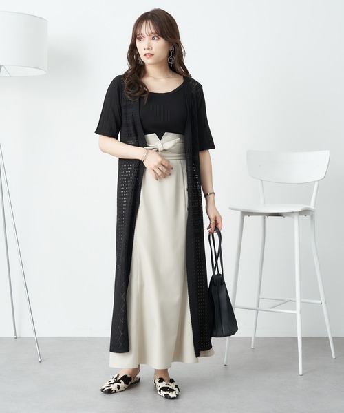 earth music&ecology（アースミュージックアンドエコロジー）の「2wayパッチワークロングニット（ワンピース・レディース・ブラック/オレンジ/サックスブルー・FREE）」の2枚目の写真