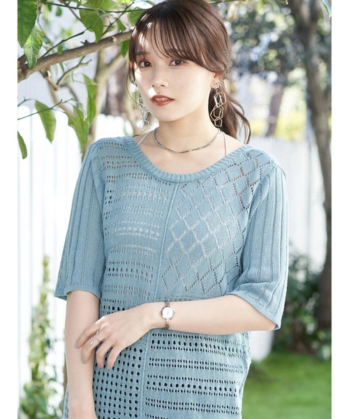 earth music&ecology（アースミュージックアンドエコロジー）の「2wayパッチワークロングニット（ワンピース・レディース・ブラック/オレンジ/サックスブルー・FREE）」の21枚目の写真