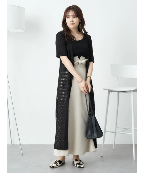 モヘアパッチワークニットワンピース 前後2WAY】リネンライクブークレ パッチワーク風ニット