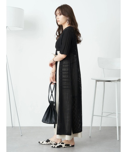 earth music&ecology（アースミュージックアンドエコロジー）の「2wayパッチワークロングニット（ワンピース・レディース・ブラック/オレンジ/サックスブルー・FREE）」の9枚目の写真