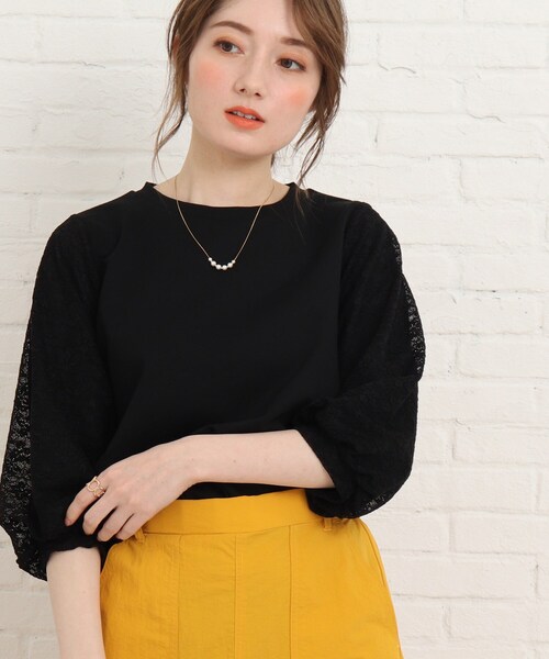 Cutie Blonde（キューティーブロンド）の「◆レース切替五分袖プルオーバー（Tシャツ/カットソー・レディース・レモンイエロー/ブラック/オフホワイト・02/03/01）」の4枚目の写真