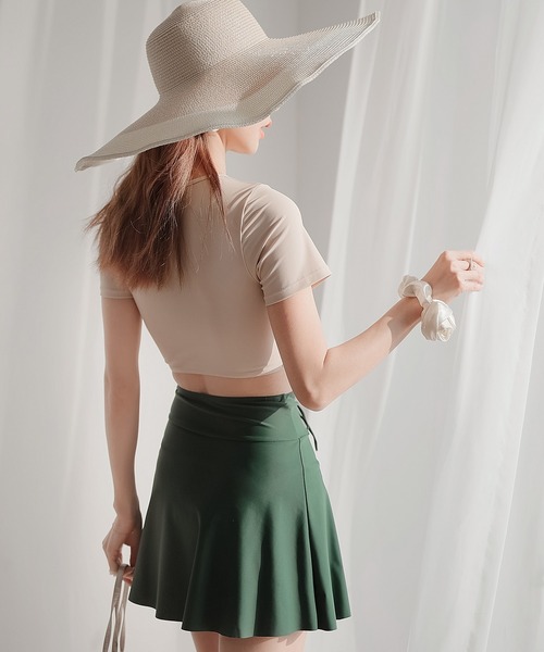 TeddyShop（テディショップ）の「レディース水着 半袖クロスバンド風レースアップビキニ 上下2点セット（水着・レディース・ベージュ/スモークピンク・LL/M/L/3L）」の6枚目の写真