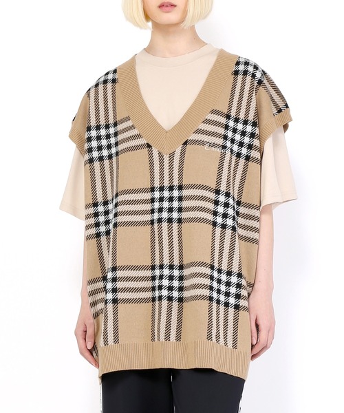 EXIEEE(イグジー)の「チェックニットベスト(ベスト・レディース・グリーン/ブラック/ベージュ/ブルー・MEDIUM/LARGE/SMALL)」の5枚目の写真