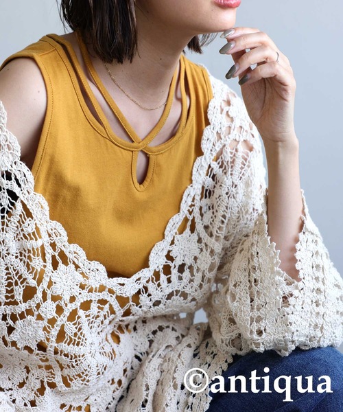 antiqua(アンティカ)の「綿100%クロスデザインタンク(タンクトップ・レディース・ブラック/カーキ/オレンジ/ダークグレー/マスタード・FREE)」の4枚目の写真