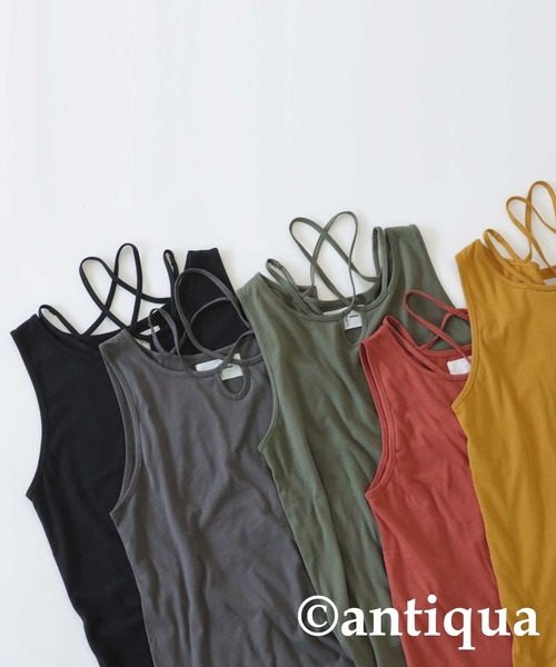 antiqua(アンティカ)の「綿100%クロスデザインタンク(タンクトップ・レディース・ブラック/カーキ/オレンジ/ダークグレー/マスタード・FREE)」の21枚目の写真