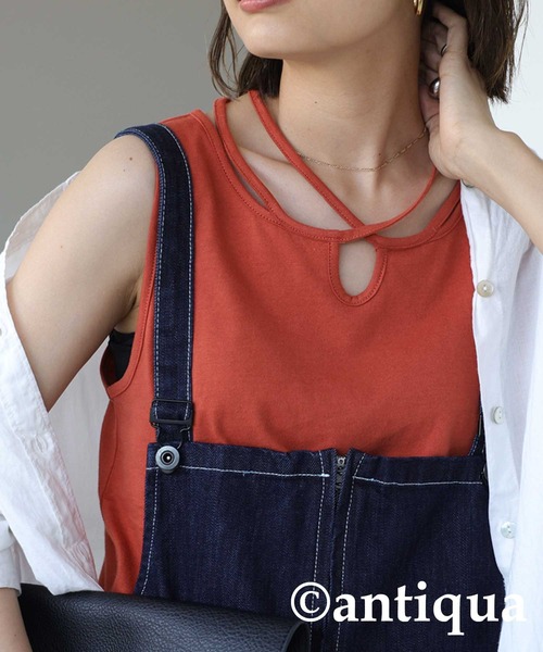 antiqua(アンティカ)の「綿100%クロスデザインタンク(タンクトップ・レディース・ブラック/カーキ/オレンジ/ダークグレー/マスタード・FREE)」の20枚目の写真