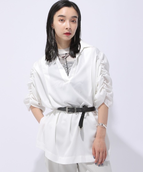 HARE（ハレ）の「ソデギャザーシャツ(HARE)（シャツ/ブラウス・レディース・ホワイト/ブラック・FREE）」の6枚目の写真