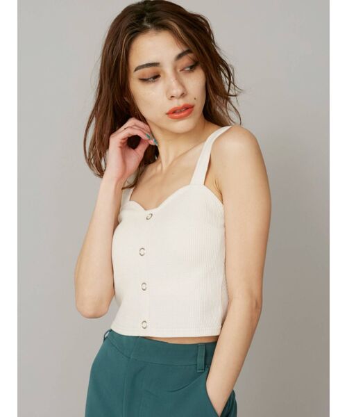 EVRIS（エヴリス）の「ワッフルフロントボタンビスチェ（キャミソール・レディース・ホワイト/ブラック/ベージュ・FREE）」の4枚目の写真