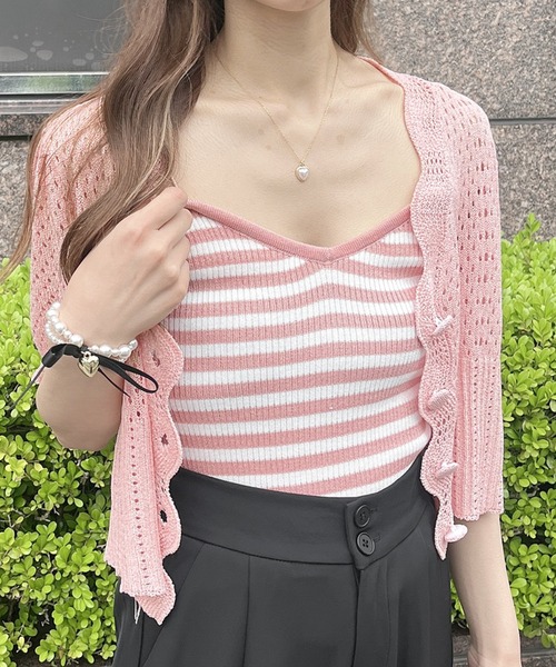 Rmine(アールマイン)の「ボーダーリブニットキャミ(キャミソール・レディース・ピンク/グレー/ブラック・FREE)」の3枚目の写真