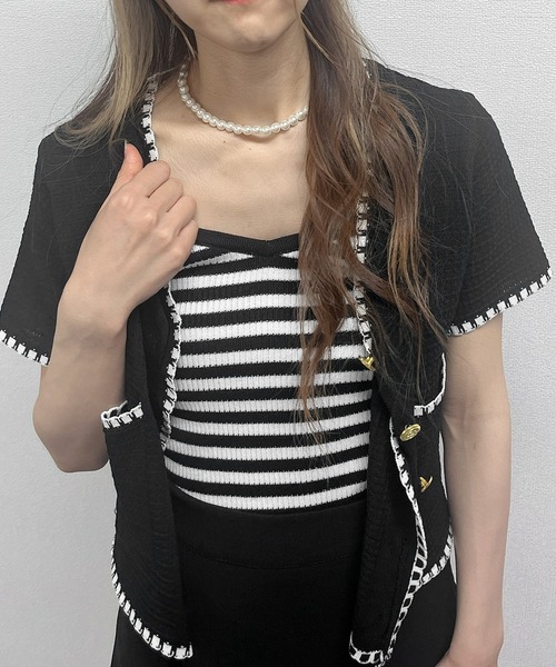 Rmine(アールマイン)の「ボーダーリブニットキャミ(キャミソール・レディース・ピンク/グレー/ブラック・FREE)」の2枚目の写真