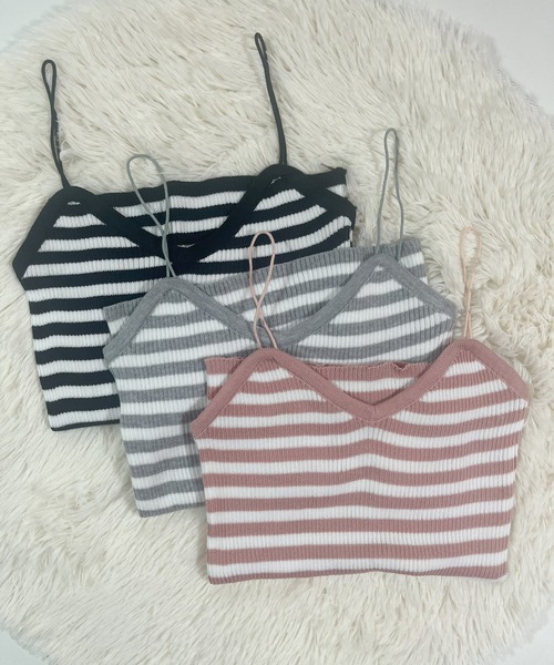 Rmine(アールマイン)の「ボーダーリブニットキャミ(キャミソール・レディース・ピンク/グレー/ブラック・FREE)」の4枚目の写真