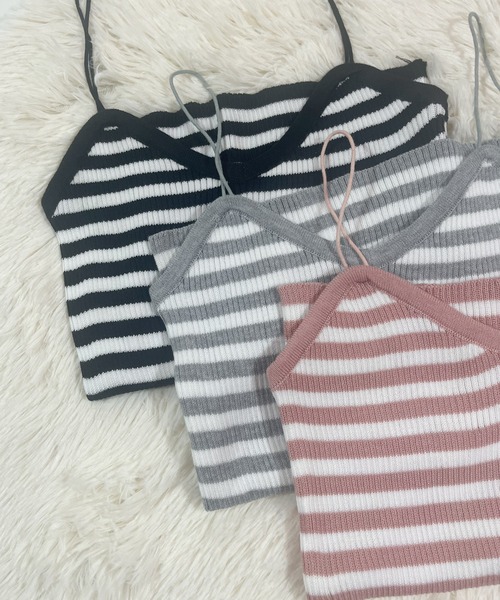 Rmine(アールマイン)の「ボーダーリブニットキャミ(キャミソール・レディース・ピンク/グレー/ブラック・FREE)」の5枚目の写真