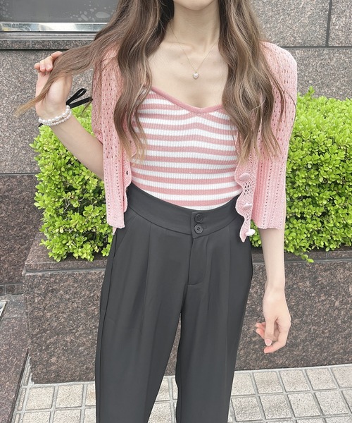 Rmine(アールマイン)の「ボーダーリブニットキャミ(キャミソール・レディース・ピンク/グレー/ブラック・FREE)」の9枚目の写真