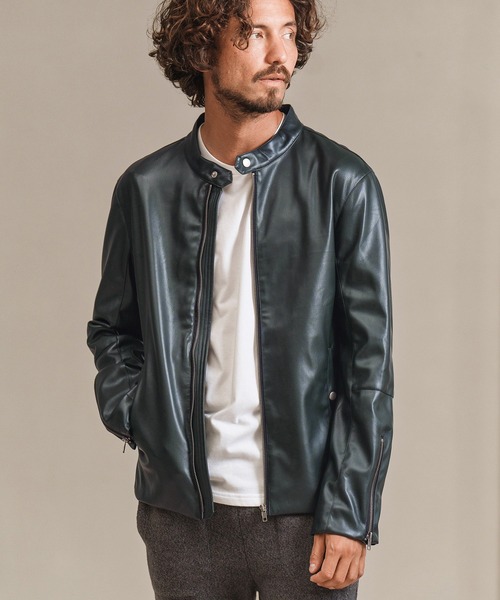 Magine（マージン）の「mj8740- SYNTHETIC LEATHER SINGLE RIDERS JACKET ライダースジャケット（ライダースジャケット・メンズ・チャコール/ブルーグリーン/ブラック・48/44/46）」の3枚目の写真