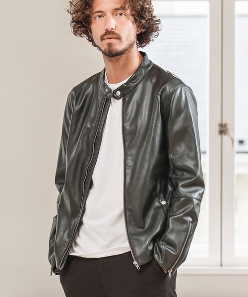 Magine（マージン）の「mj8740- SYNTHETIC LEATHER SINGLE RIDERS JACKET ライダースジャケット（ライダースジャケット・メンズ・チャコール/ブルーグリーン/ブラック・48/44/46）」の22枚目の写真