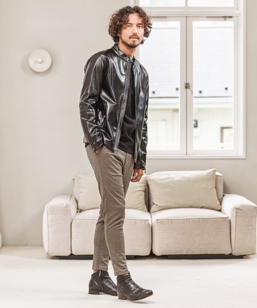 Magine（マージン）の「mj8740- SYNTHETIC LEATHER SINGLE RIDERS JACKET ライダースジャケット（ライダースジャケット・メンズ・チャコール/ブルーグリーン/ブラック・48/44/46）」の4枚目の写真