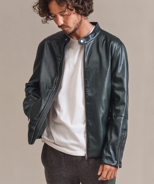 Magine（マージン）の「mj8740- SYNTHETIC LEATHER SINGLE RIDERS JACKET ライダースジャケット（ライダースジャケット・メンズ・チャコール/ブルーグリーン/ブラック・48/44/46）」の13枚目の写真