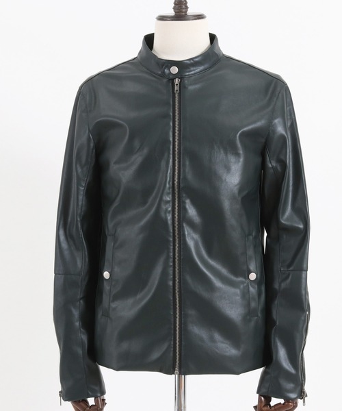 Magine（マージン）の「mj8740- SYNTHETIC LEATHER SINGLE RIDERS JACKET ライダースジャケット（ライダースジャケット・メンズ・チャコール/ブルーグリーン/ブラック・48/44/46）」の5枚目の写真