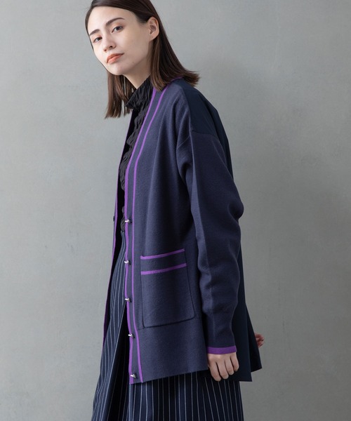 MARECHAL TERRE(マルシャルテル)の「異素材ドッキングニットカーディガン(カーディガン/ボレロ・レディース・ベージュ/ブラック/チャコールグレー/ネイビー・MEDIUM)」の6枚目の写真