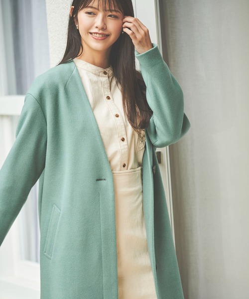 FREE'S MART（フリーズマート）の「◆ジャージメルトンノーカラーコート（ノーカラーコート・レディース・グリーン/ブラック/ブラウン系その他/ベージュ系その他・MEDIUM/SMALL）」の5枚目の写真