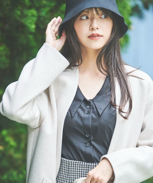 FREE'S MART（フリーズマート）の「◆ジャージメルトンノーカラーコート（ノーカラーコート・レディース・グリーン/ブラック/ブラウン系その他/ベージュ系その他・MEDIUM/SMALL）」の8枚目の写真