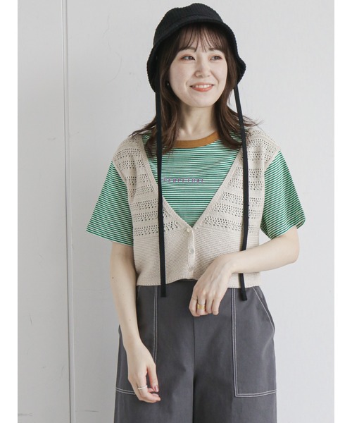 ehka sopo（エヘカソポ）の「透かし編み前開きベスト（ベスト・レディース・キナリ/マスタード/キャメル/ブラック・ﾌﾘ-）」の2枚目の写真