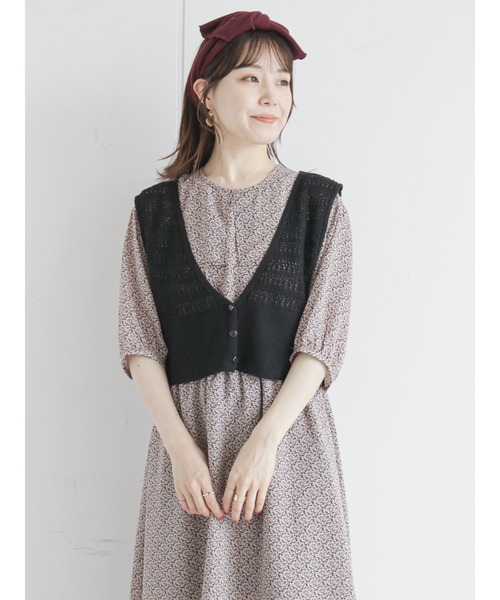 ehka sopo（エヘカソポ）の「透かし編み前開きベスト（ベスト・レディース・キナリ/マスタード/キャメル/ブラック・ﾌﾘ-）」の3枚目の写真