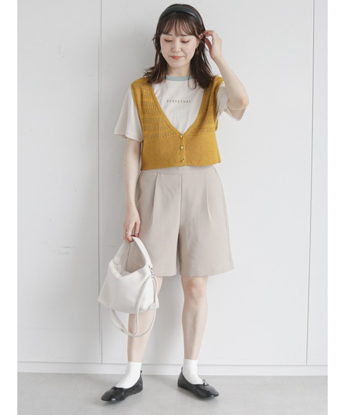 ehka sopo（エヘカソポ）の「透かし編み前開きベスト（ベスト・レディース・キナリ/マスタード/キャメル/ブラック・ﾌﾘ-）」の6枚目の写真