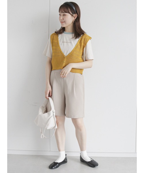 ehka sopo（エヘカソポ）の「透かし編み前開きベスト（ベスト・レディース・キナリ/マスタード/キャメル/ブラック・ﾌﾘ-）」の7枚目の写真