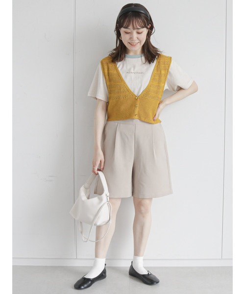 ehka sopo（エヘカソポ）の「透かし編み前開きベスト（ベスト・レディース・キナリ/マスタード/キャメル/ブラック・ﾌﾘ-）」の8枚目の写真